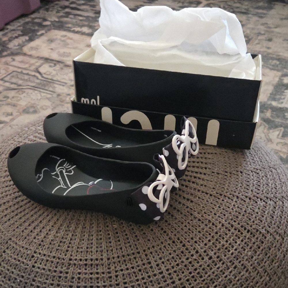 Mini Melissa Black Dress Shoes with White Bow